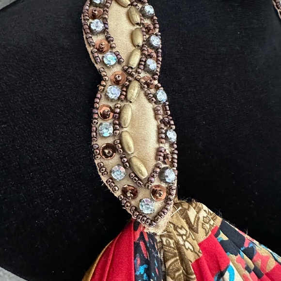 Bicici Vtg Colorful Pleated Maxi Dress With Rhinestones, XL, Romantic, Feminine - Picture 3 of 9